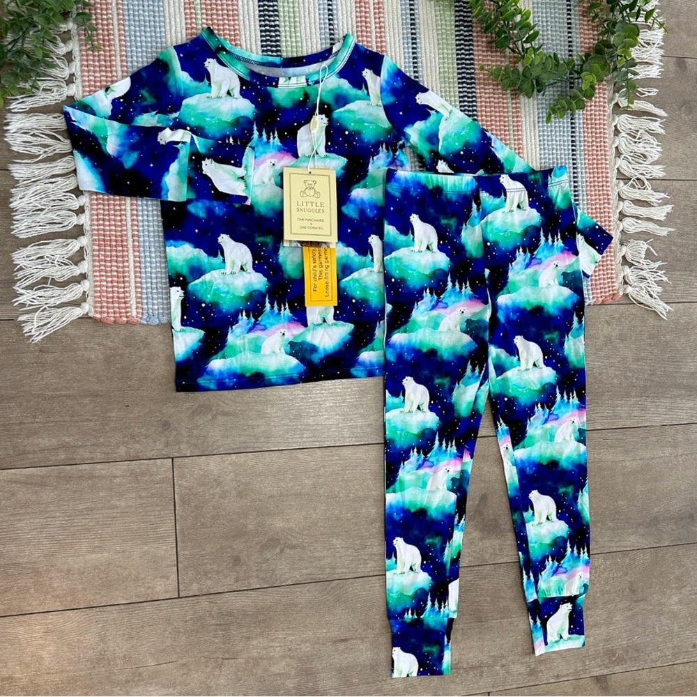 New Little Snuggles Bamboo Winter Polar Bear Bamboo Pajamas Set 3T Toddler